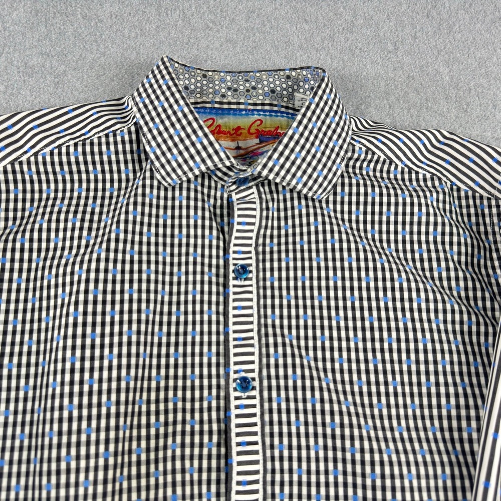 Robert Graham Button Shirt Mens L Check Paisley Classic Flip Cuff‎ Long Sleeve